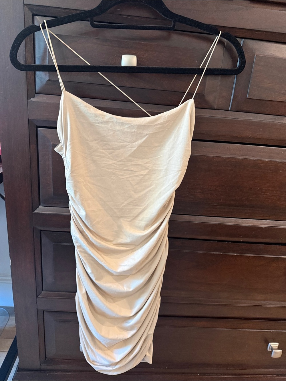 Oh Polly Cream Ruched Mini Slip Dress